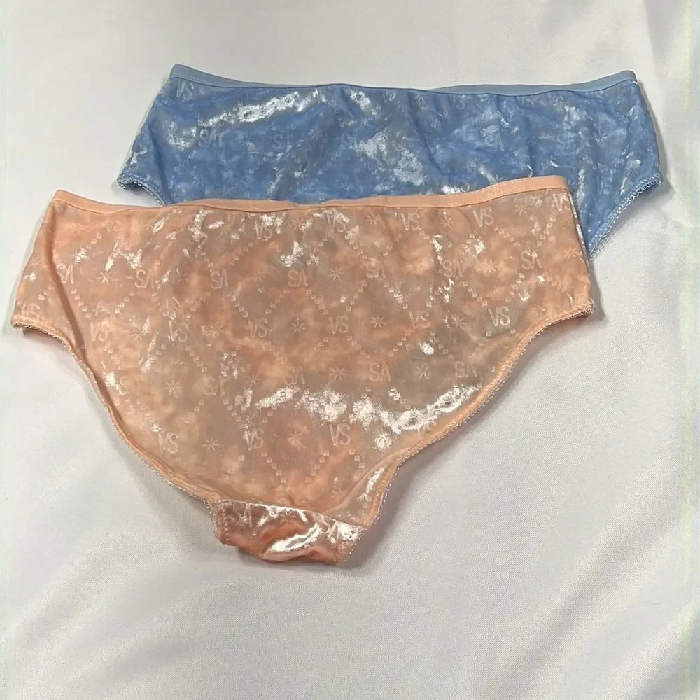 VICTORIA’S Secret Velour Hiphugger Panties Blue & Peach Sz L NWT
